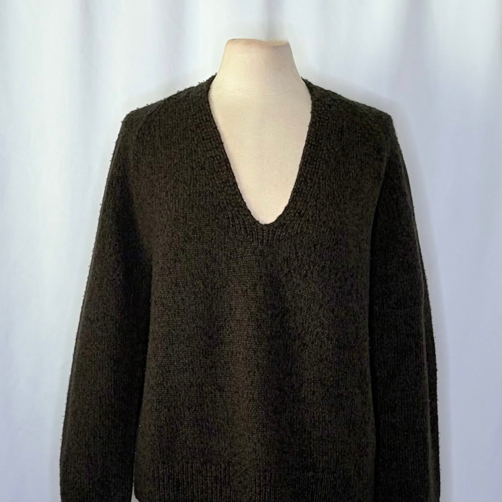 VINCE Merino‎ Wool Cashmere V Neck Sweater Raglan Pullover Green Marled Large - Picture 4 of 14